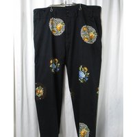 TOP-YAMAMOTO ® Vintage embroidered flower Casual Pants for Women, black mid-waisted, slimming and versatile trousers