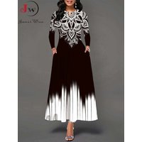 Frühling Herbst Boho lange Kleider Frauen elegante Langarm lässig Blumen druck Strand party Maxi kleid