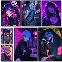 Fashion Cyberpunk Girl cool poster art HD canvas advanced aesthetic Printing Paper Wall Art for Living Room Home Decor