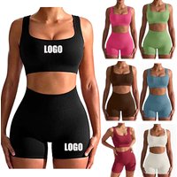 Customized LOGO women's new tight seamless yoga peach yoga bra sports vest high waist fitness cycling shorts set
