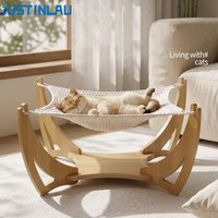 JUSTINLAU Wooden Cat Hammock Bed Removable Hanging Breathable Woven Pet Bed Integrated Cat Lounge Chair for Home All-Season Use