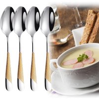 7.95"Luxury Gold Plated Dinner Spoon Set With Hammered Handle 18-10 Dishwasher Safe Dinning Table Spoon Soup Spoon Cutlery Set