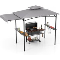 qwGOFLAME 318x153cm Grill Gazebo Outdoor Barbecue Canopy Tent w/Side Awning-Greye