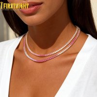 2026 New Mix Color 3mm Shiny Tennis Chain Necklace Hip Hop Iced Out Bling Cubic Zircon Choker Gradient Color Women Jewelry