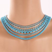 Good Quality Iced Out Fashion Simple Blue Turquoise CZ Stacked Tennis Necklace for Women Men Niche Choker Jewelry Gift Wholesale