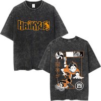 Washed Vintage Anime Haikyuu Yu Nishinoya Graphic T-shirt Men Women Summer Manga Oversized T Shirts Men's Casual Cotton T-shirts