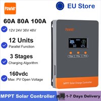 Kontroler ładowania solarnego MPPT 60A 80A 100A 12V 24V 36V 48V, możliwość łączenia równoległego do 12 jednostek, inteligentny regulator solarny, idealny do kamperów, łodzi, domów.