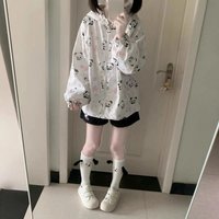 Harajuku Japanese Kawaii Sweatshirts Cartoon Rabbit Print Hoodie Y2k Pink Subculture Bow Zip Up Hoodie Women Slim Anime Hoodie