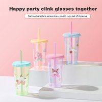 Kitty Cute Plastic Straw Cup 520ml High Appearance Value Portable Leakproof Water Bottle for Girls School Outdoor Travel