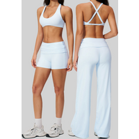 Women Sports Suit 2 Pieces Yoga Suit Fitness Suit Quick Drying Knitted Top High Waist Tight Pants Yoga Suit Pilates Sports Suit