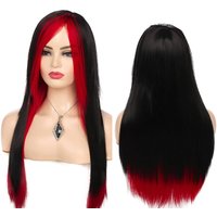 HAIRJOY Synthetic Hair Wigs for Women Long Straight Wigs Black Red Funny Wigs for Daily Costume Party Cosplay Wig
