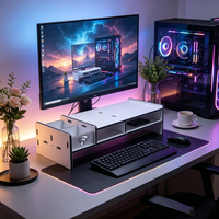 White Modern Computer Monitor Stand Riser with Storage Drawer & WiFi Cutout, Dual-Layer Desk Organizer for Office & Home