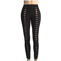 Frauen Schwarz Leggings Sexy Umreifung Strang Leer Seil Slim Fit Außen Tragen Hosen Mit Löcher Vorderes Lila Rot Große Größe vier