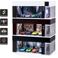 1/64 Scale Garage Scene Model Car Display Box with Light And Voice Control Electronic Door Linked Series Parking Simulation