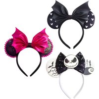 Mickey Mouse Headband for Women Girls Bat Mouse Ears with PU Bow Black Hair Bow Hairband for Halloween Party Costume Cosplay