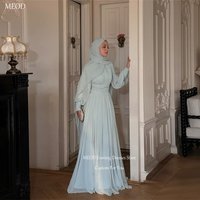 MEOD Sky Bule Chiffon A line فستان سهره High Neck Floor Length Evening Dress Long Sleeve Abendkleider Dubai Customized