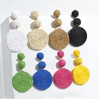 Lifefontier Handmade Rattan Knit Round Ball Drop Earrings For Women Candy Color Geometric Long Earring Party Jewelry Gifts