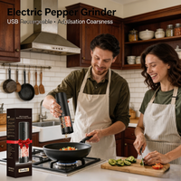 Rechargeable pepper grinder, LED light, adjustable coarseness, designed for one-handed cooking, suitable for home and kitchen