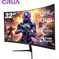 CRUA 32Inch Curved Gaming Monitor, 3440x1440P VA Screen 165Hz, 1500R VA Screen, 120% sRGB, Computer Monitor that Support AMD Freesync, HDMI, DP, Wall Mountable Installs,32 inch monitor for office