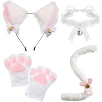 3/4Pcs Cat Costume for Kids-Cat Ears Headband Tail Tail Bell Choler Gloves Halloween Party Animal Cosplay Accessories