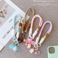 Universal Braided Mobile Phone Lanyard Strap Hanging Chain Ring Cord with Patch Wrist Strap Cell Phone Detachable Cat pendant