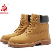 Men High Top Boots Men's Leather Shoes Winter Fashion Yellow Boots Outdoor Wear-Resistant Sneakers Lace Up Non-Slip Ankle Boots