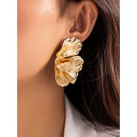 Goth Geometric Metal Petal Flower Stud Earrings Trendy Gold Color Women's Fashion Statement Piercing Y2K Accessory