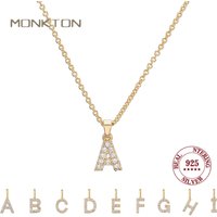 Monkton S925 Sterling Silver Letters A-Z Pendant Necklace for Women 14k Gold-Plated Fashion Jewelry for Wedding Party Gift