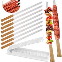 8Pcs Kabob Skewers with Wood Handle Reble Portable Rust-Proof 17 Inch Long Barbecue Stick Kabab Koobideh Maker Kebab Press Mold