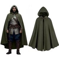 Cloak with Hood Men,Medieval Costume Men Round Metal Buckle Cloak with Green Leaf Brooch Necklace for Halloween