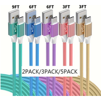 USB Type c Cable, 2/3/5PCS Nylon Braided USB C Cables 3A Fast Charging Charger for Samsung Galaxy S9/S8 Note8/9 20 10 S21 S2