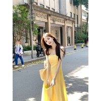 Gentle Breeze Mango Yellow Summer Beach Vacation Feel A-Line Long Dress Gown Natural Waist Other Material 100% Sleeveless