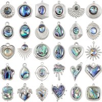 10Pcs 304 Stainless Steel Texture Abalone Shell Stainless Steel Pendant Various Styles Loving Sun Oval High Quality Pendants