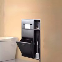 Thickened 304 Stainless Steel Toilet Niche, Bathroom Storage Cabinet with Trash Bin, Waterproof Wall-Mounted Bathroom Organizer