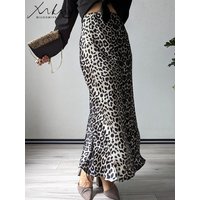 MiuKoMiYa Spring Satin Leopard Print Maxi Skirt Women High Waist A Line Office Slim Long Leopard Skirt For Women Elegant 2025