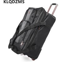 KLQDZMS Luggage Foldable Oxford Cloth Trolley Bag Large Capacity Airline Check-in Storage Bag Men's Travel Bag Rolling Suitcase
