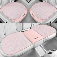3pcs, Breathable Car Seat cushion - PU Leather + Cool Ice Rattan Weave, Playful Embroidery