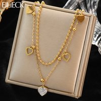 EILIECK 316L Stainless Steel Cute Love Heart Pendant Necklaces Gold Color Waterproof Chain Neck Jewelry Valentine's Day Gifts