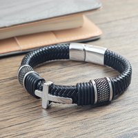 Luxury Cross Design Black Leather Magnetic Bracelet Mature Stable and Elegant Giving The Best Gift for Men's Bracelet Jewelry