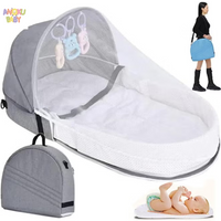Portable Baby Crib with Mosquito Net Foldable Baby Bed for Newborns 2-12 Months Multi-Function Toddler Travel Bed with Toys