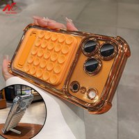 Luxury Plating Airbag Case for iPhone 17 16 15 14 13 12 11 Pro Max Soft TPU Cover With Suction Silicone Cup Bracket Stand Holder