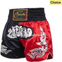 Black Red Muay Thai Shorts Satin Boxing Shorts Men Women Kids Embroidery MMA Martial Arts Kickboxing Cage Fight Training Pants