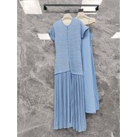 Vacation style solid color bead inlaid round neck short sleeved dress casual elegant gentle fashionable comfortable long skirt