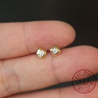 925 Sterling Silver 18K Gold Plated Square CZ Screw Back Earrings for Women, Dainty Tiny Cartilage Stud Earrings Jewelry Gift