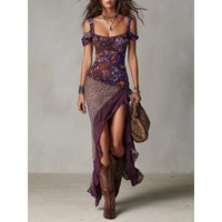 Women's V Neck Patchwork Printing Maxi Dress Summer Holiday Sweet Elegant Party Dress 2026 Chic Fashion Ladies Dress Streetwear