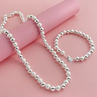 925 Sterling Silver Jewelry Set Smooth Frosted Bead Necklace Bracelet Set Women's Fashion Simple Birthday Party Jewelry Gift