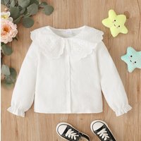 Kinder Mädchen 1-6Y Taste T-shirt Hohl Spitze Kragen Weiß Lange Ärmeln Schöne Koreanische Version Top Herbst Kleinkind Mädchen kleidung
