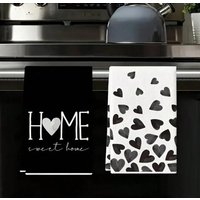 2Pcs Black Heart-Shaped Kitchen Towels, Dish Cloths, Hand Towels, Kitchen Decor Towels, Neighbor Gifts, Housewarming Gifts For F
