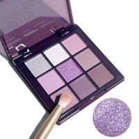 Eyeshadow palette, nine shades of smoky, matte, pearlescent, fine dark purple glitter, affordable makeup