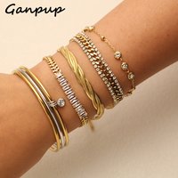 GANPUP 316L Stainless Steel Metal Zirconia Chain Bracelets Bangle for Women Trendy PVD Gold Plating Wrist Chain Jewelry Gift